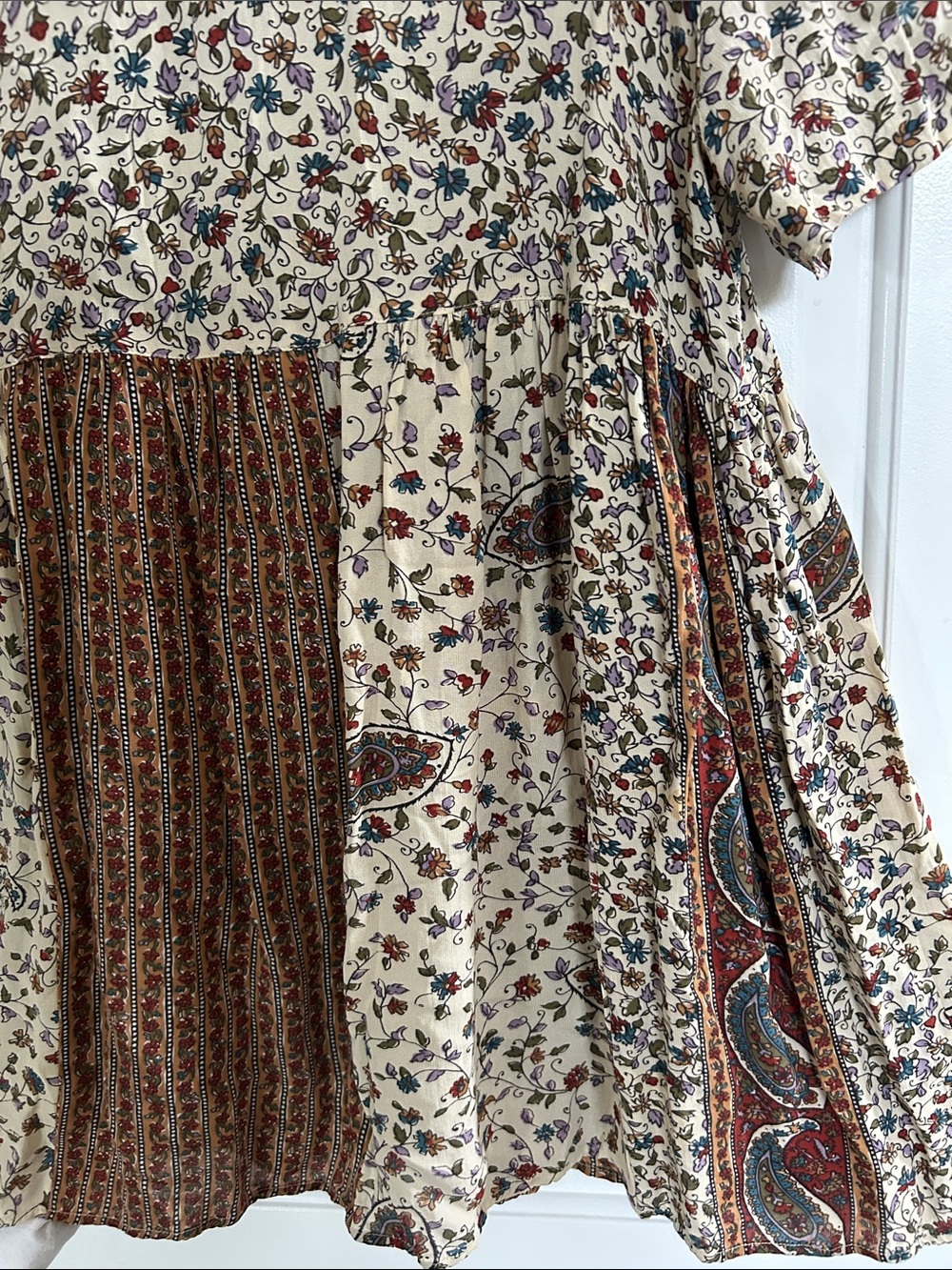 Laundry By Shelli Segal Cream Mixed Floral & Paisley Patchwork Button-down Blous - Picture 9 of 10